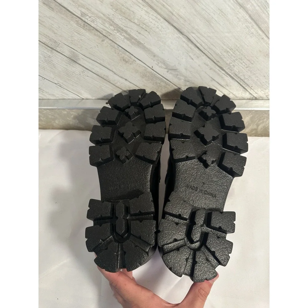 Princess Polly Shoes Womens 7 Black Vegan Leather Bit Loafer Lug Sole Chunky